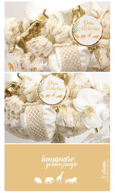 Lumanare de botez gold jungle si orhidee alba, 65x4 cm, Gold Jungle 4